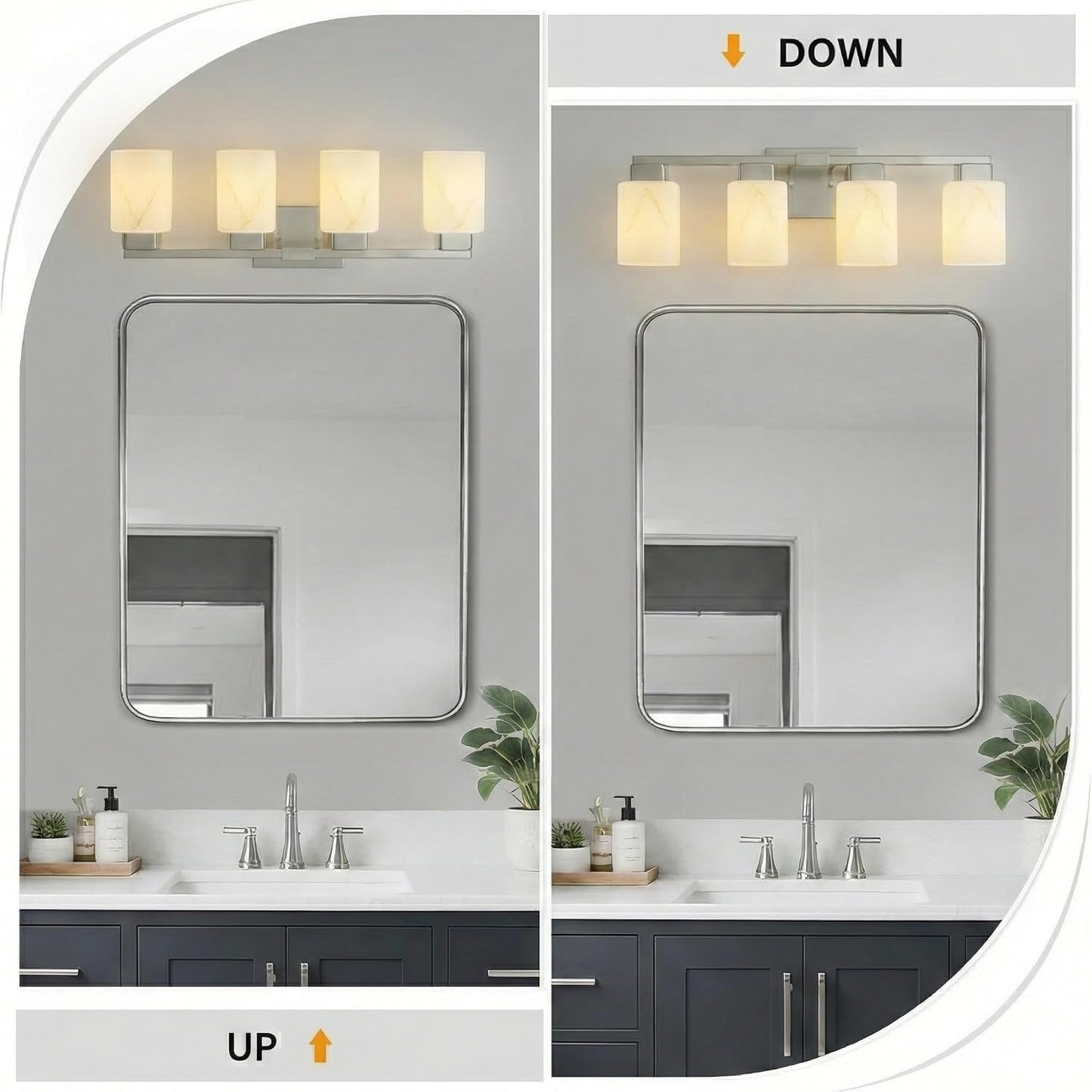 Lámpara baño 4 luces níquel cepillado pantalla mármol blanco E26
