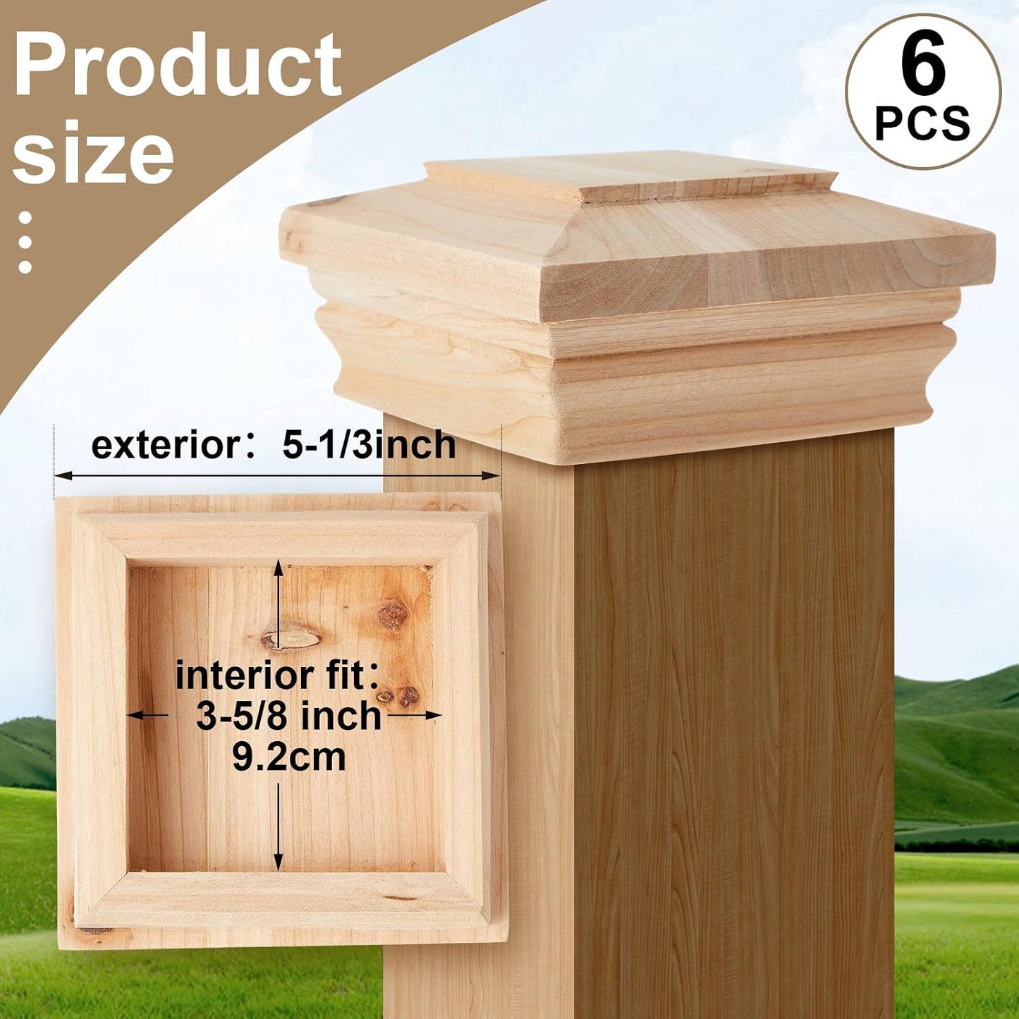 6 Tapas Madera Cedro 4x4pulg para Valla Resistente