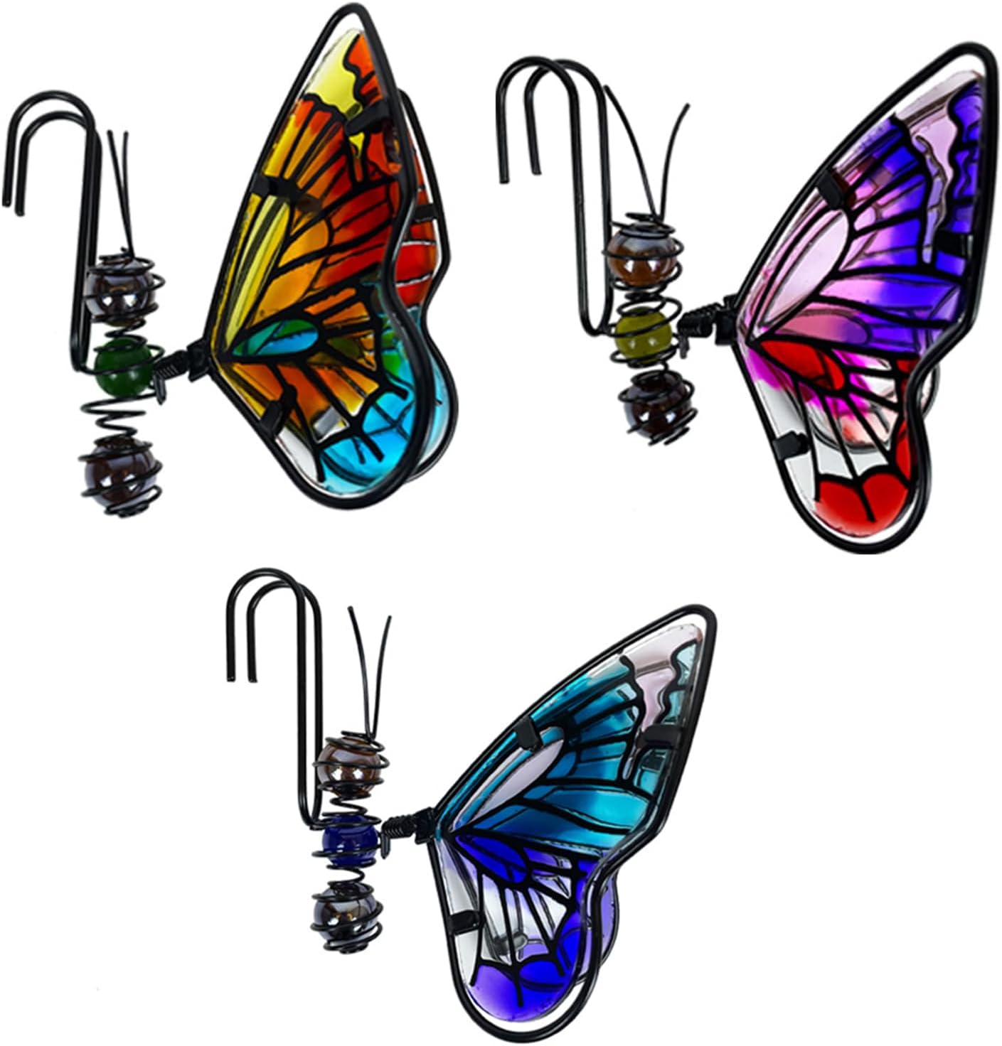 3 Mariposas Colgantes Hierro Vidrio Decoración Jardín