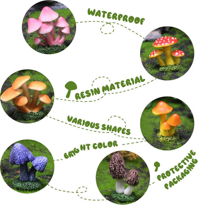 Figuritas resina setas 6 pzas decoración jardín hadas miniatura