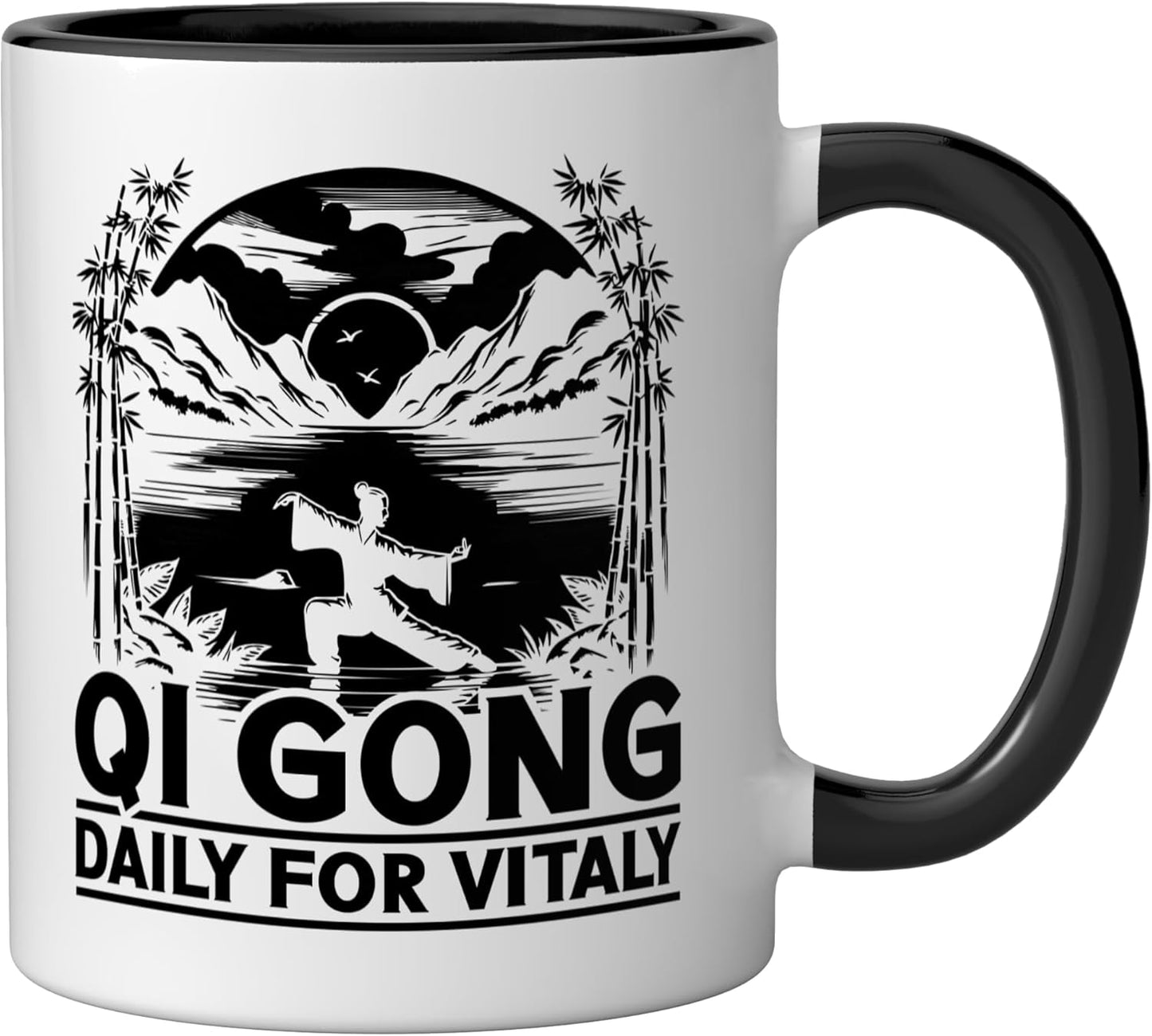 Taza Cerámica Meditación Qigong Negro/Blanco