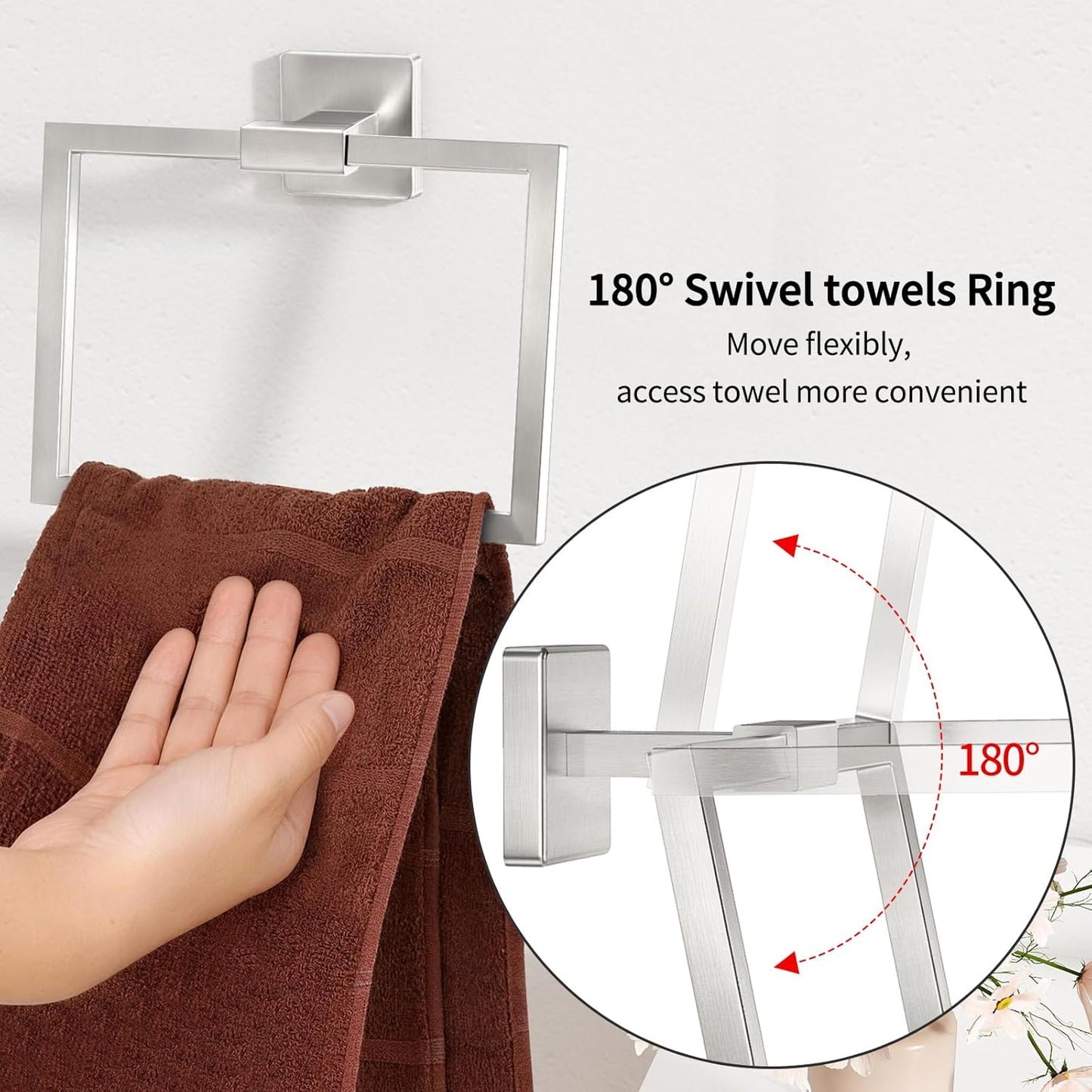 Toallero baño acero inox anillos giratorios 180° níquel