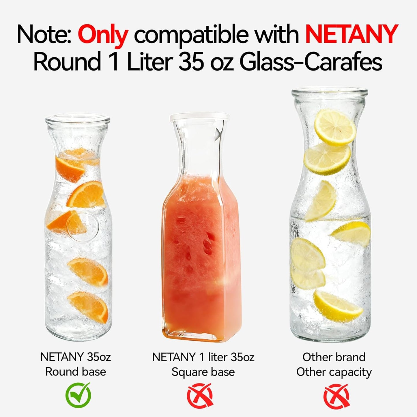 Tapa de repuesto para jarra de vidrio NETANY 1 litro 35 oz 2 unidades