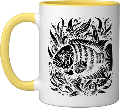 Taza Cerámica para Acuario Peces Cichlidos Amarillo/Blanco