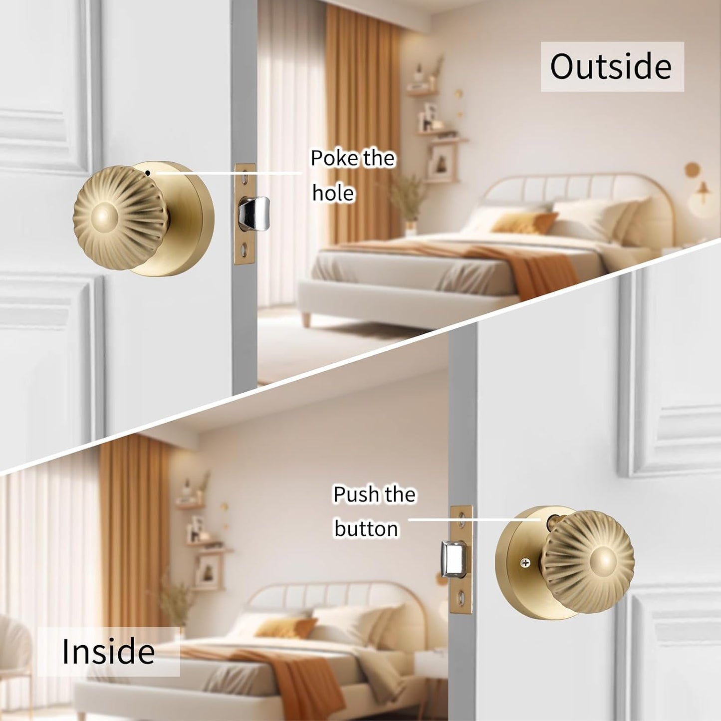 6 Pomas Dorados para Puerta Interior Resistente Cerradura