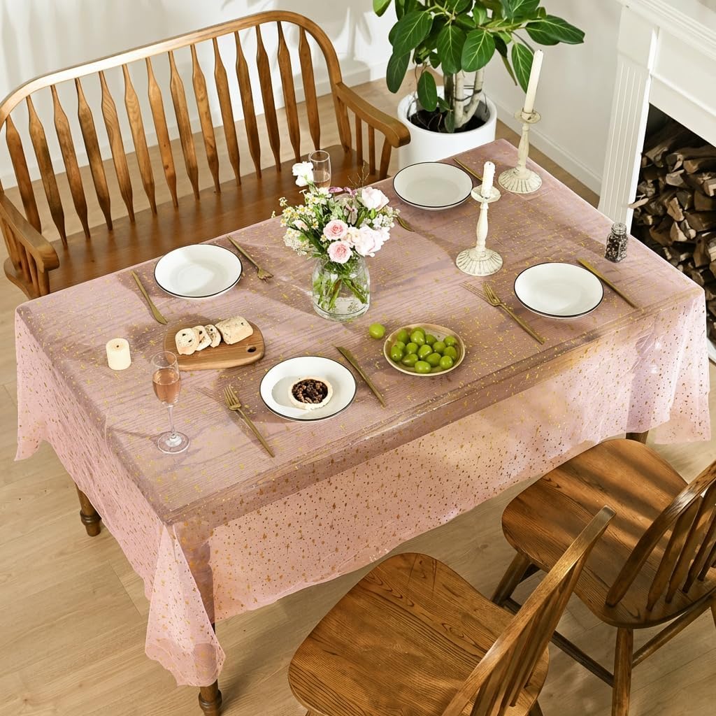 Mantel de gasa con estrellas brillantes de oro rosa 60 x 84 pulgadas