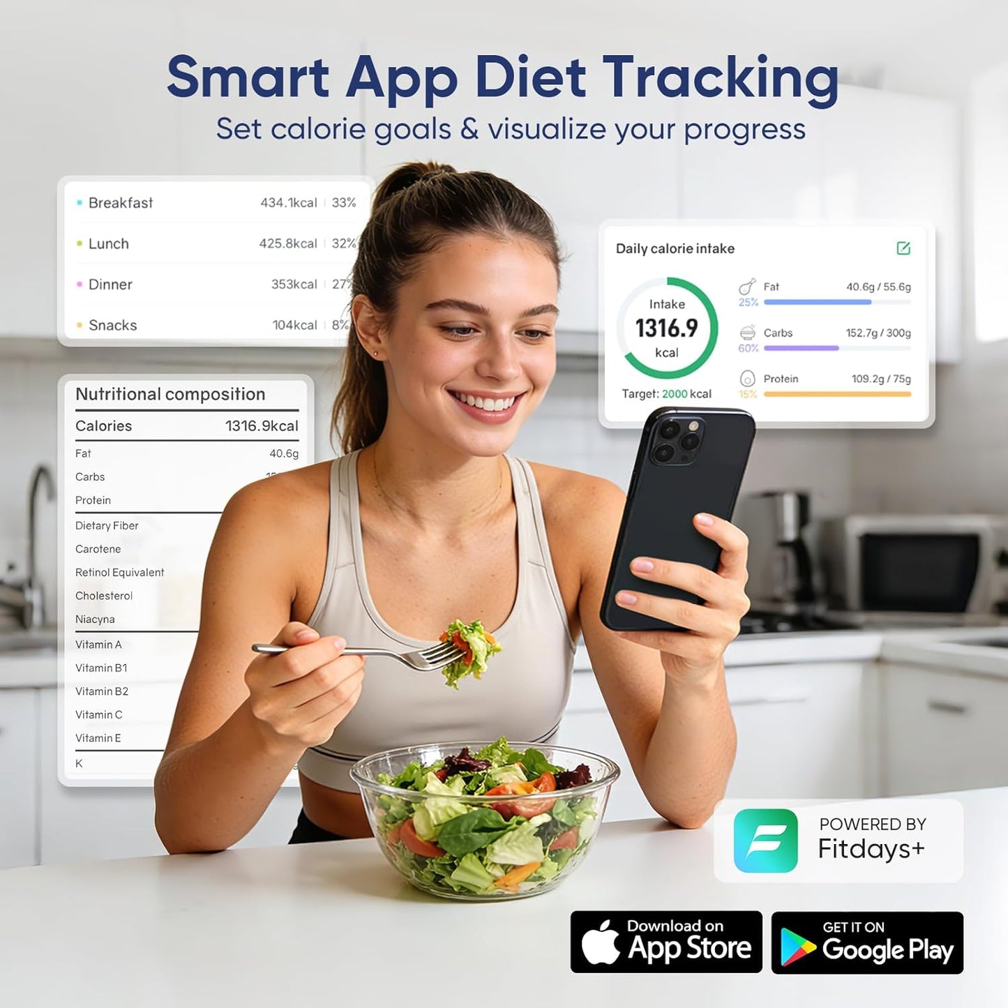 Báscula de alimentos con calculadora nutricional