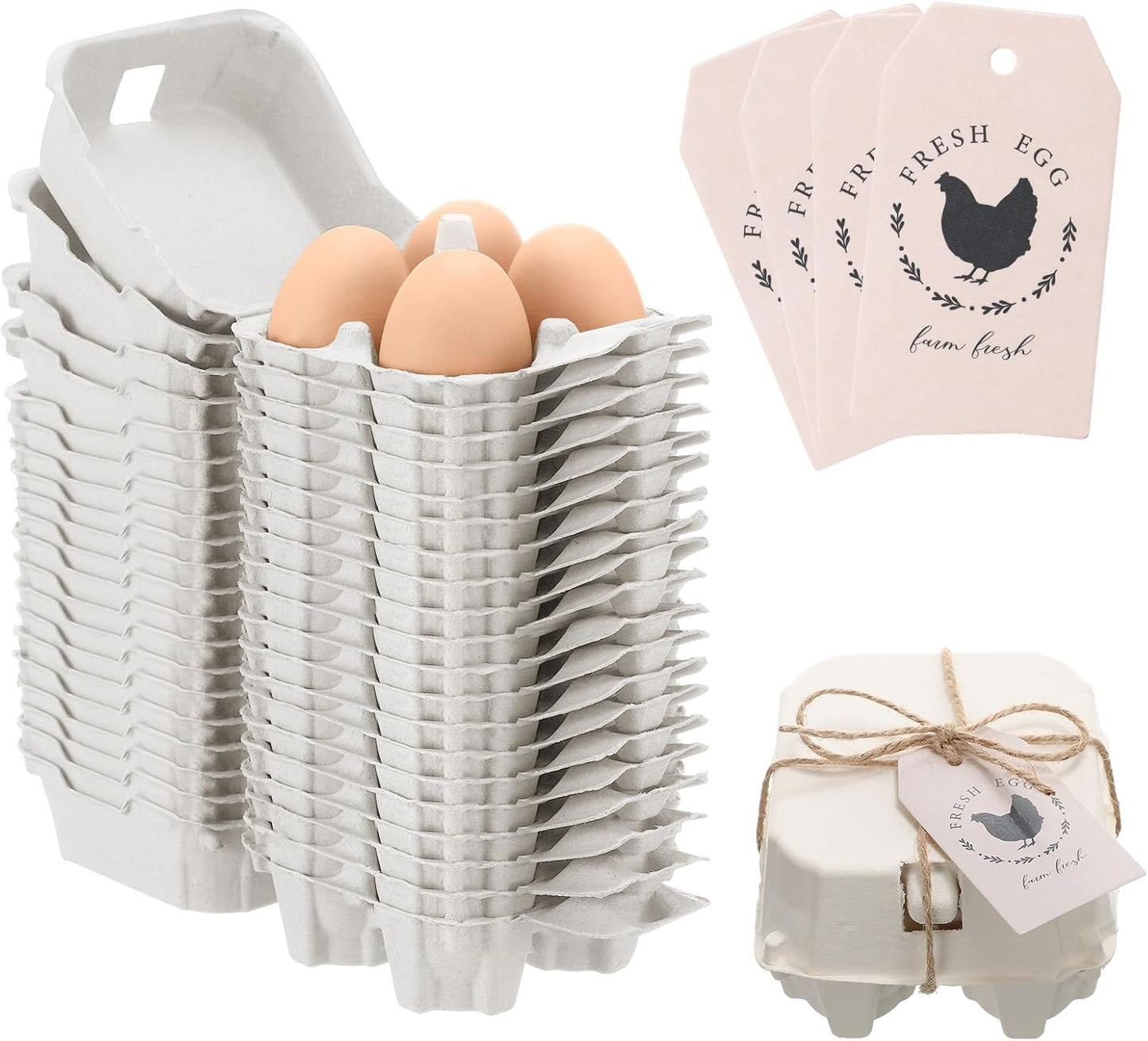 Caja huevos media docena reutilizable pulpa natural con cuerda yute