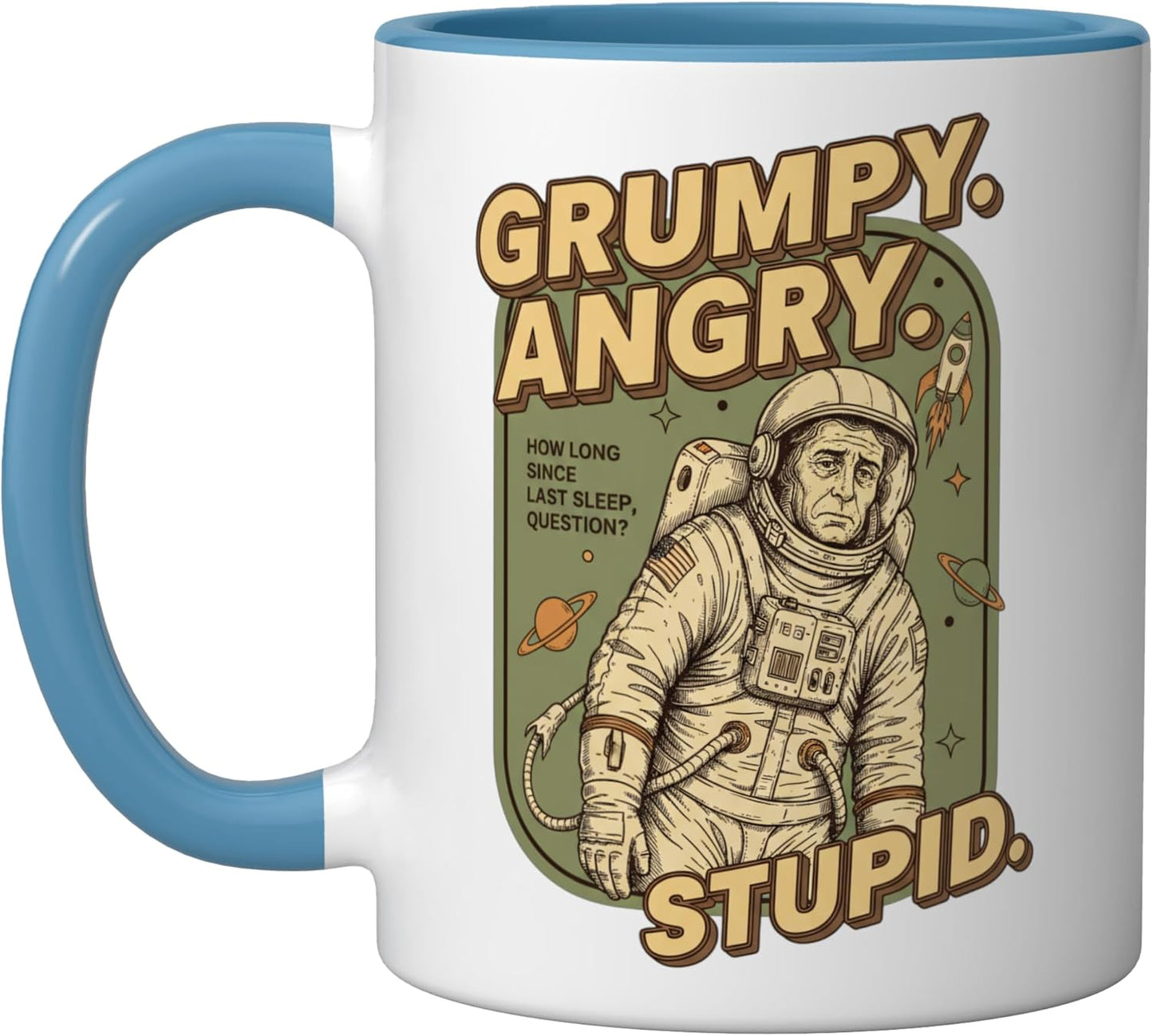 Taza Cerámica Espacio Humor Grumpy Azul/Blanco