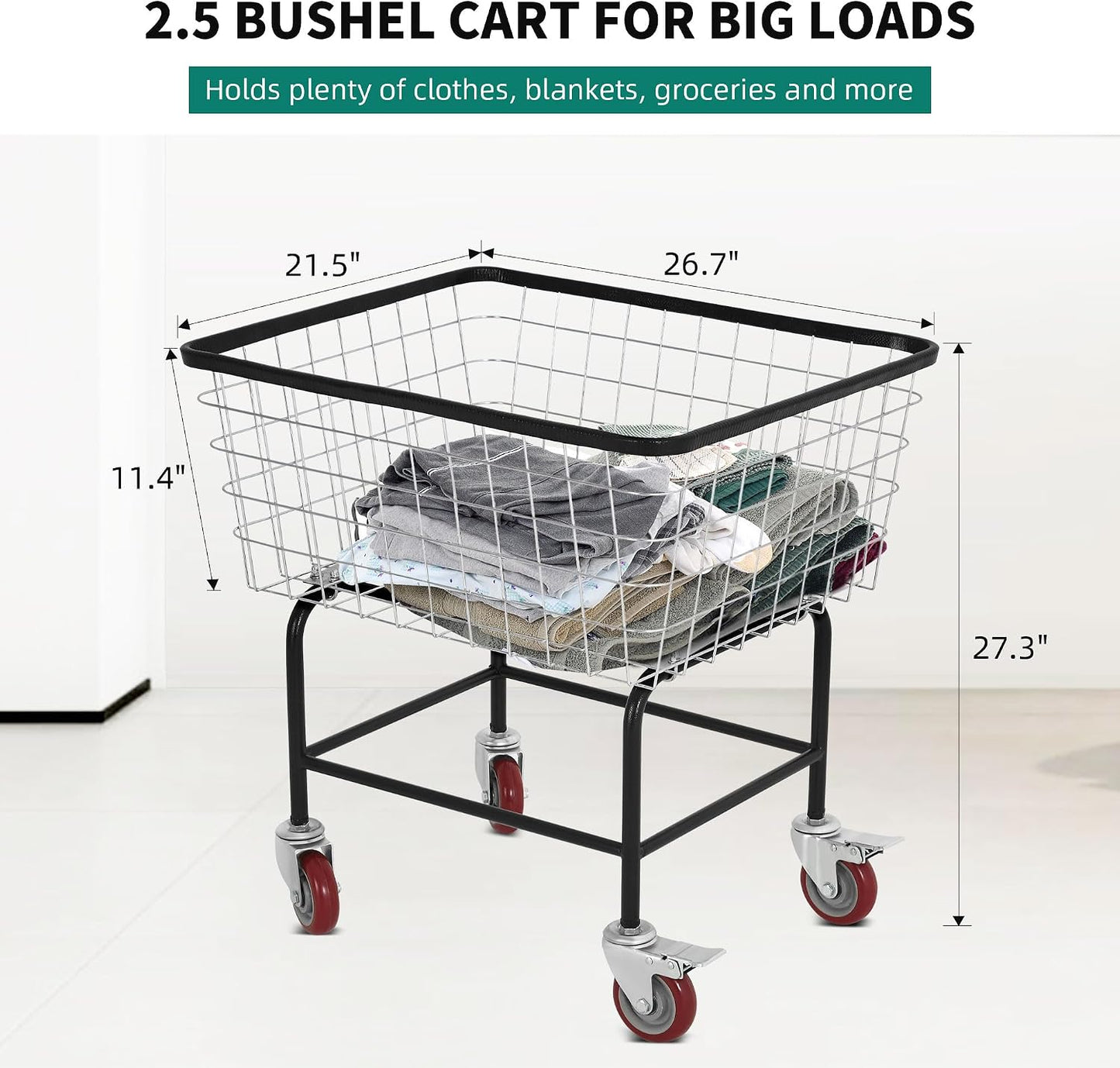 Carrito lavandería grande con ruedas 2 cargas acero galvanizado