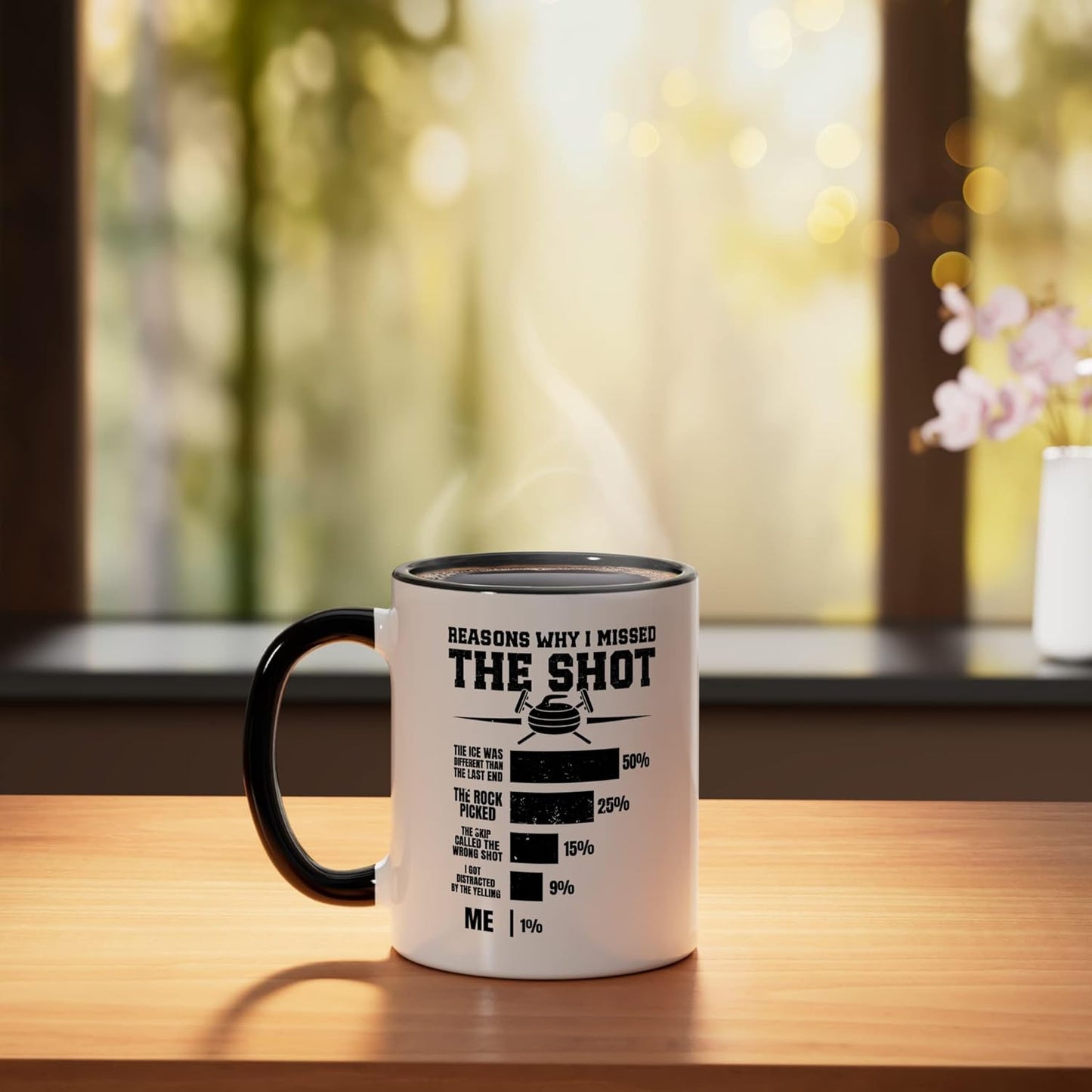 Taza para curling deportivo cerámica negra/blanca