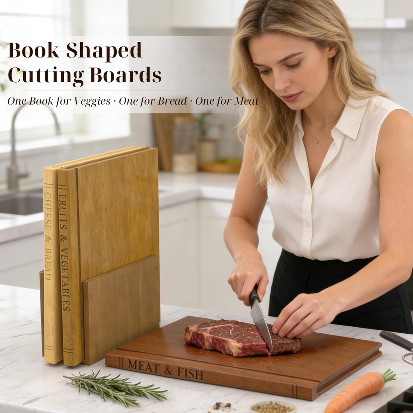Set Tabla Cortar Madera con Soporte para Cocina