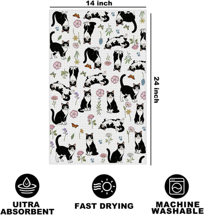Toallas de cocina para gatos con diseño floral y microfibra reutilizable