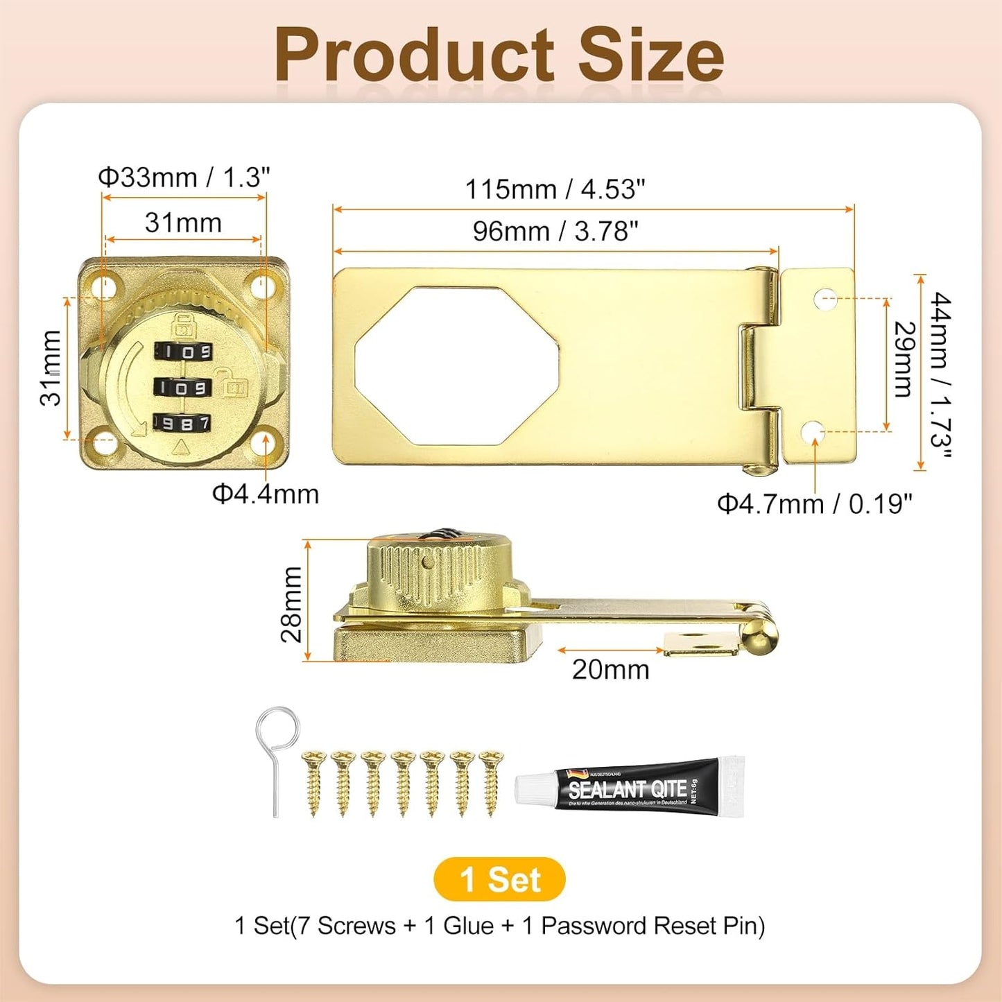 Cerradura rotativa contraseña 5pulg dorado 3digitos sin llave