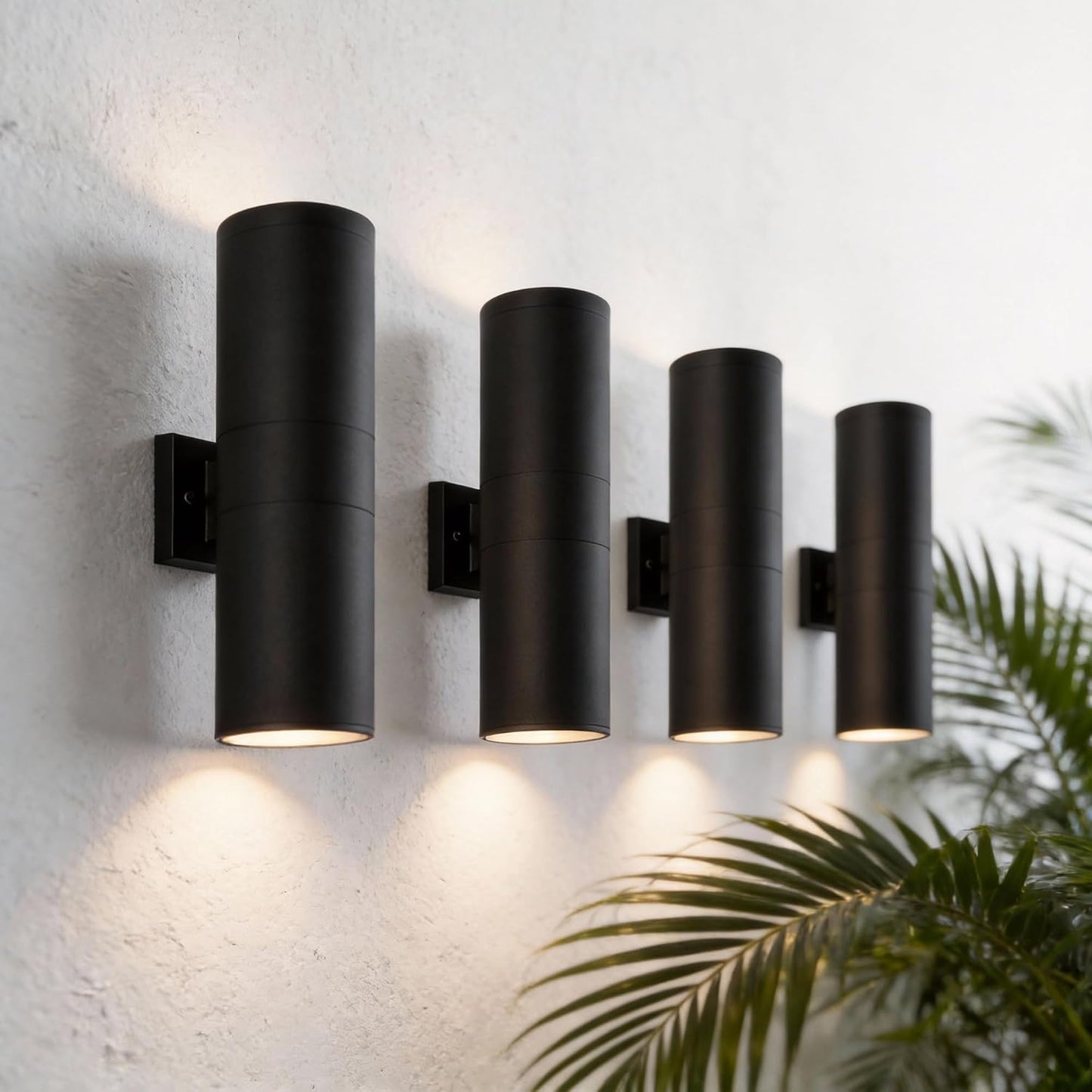 Lámpara porche 18pulg 2 luces aluminio vidrio 4uds negro