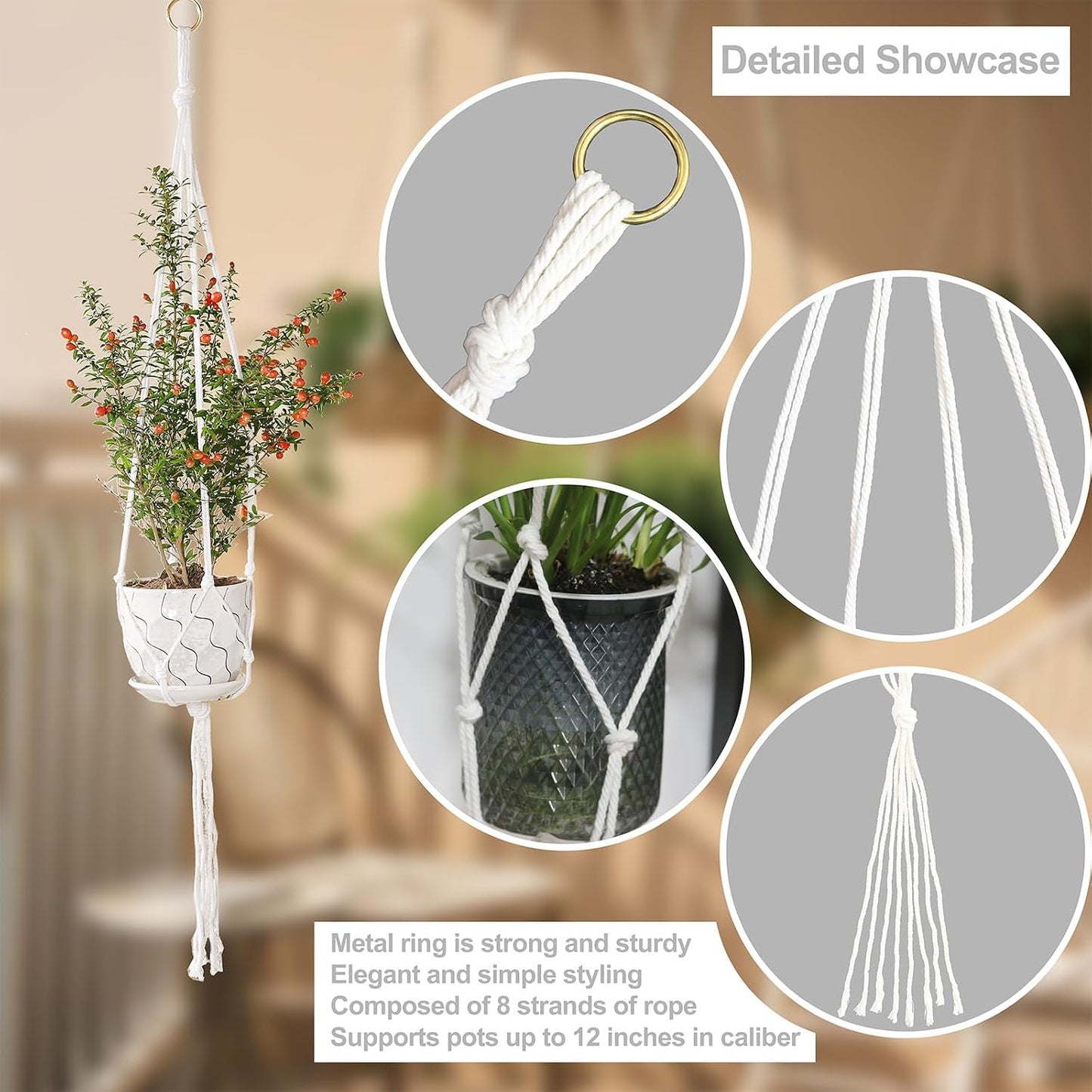 3 Colgadores Macramé para Plantas 35-47pulg Cesta Bohemia