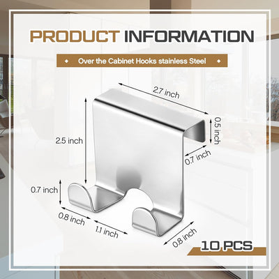 10 Ganchos Acero Inox Puerta Gabinete Sin Taladro