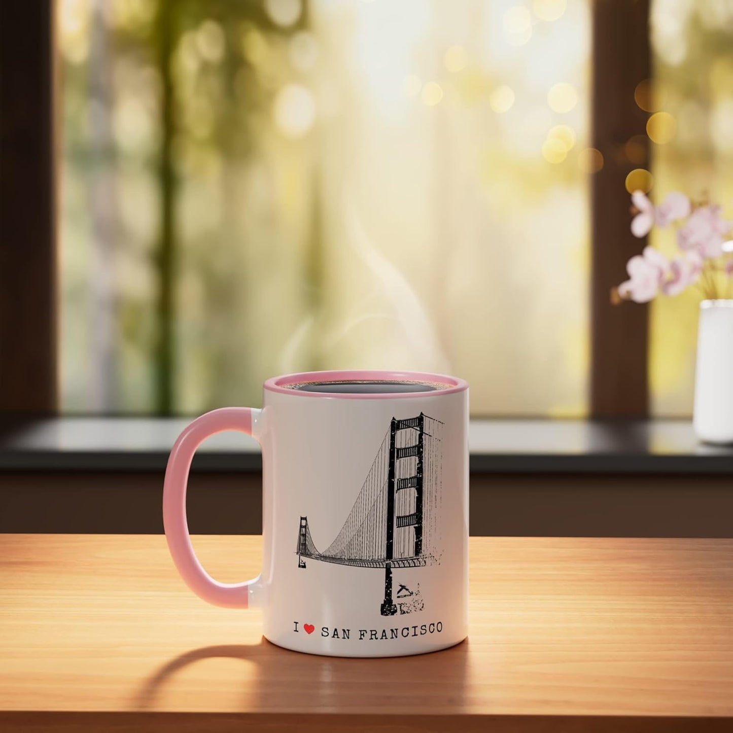 Taza cerámica San Francisco Golden Gate Bridge vintage pink/white
