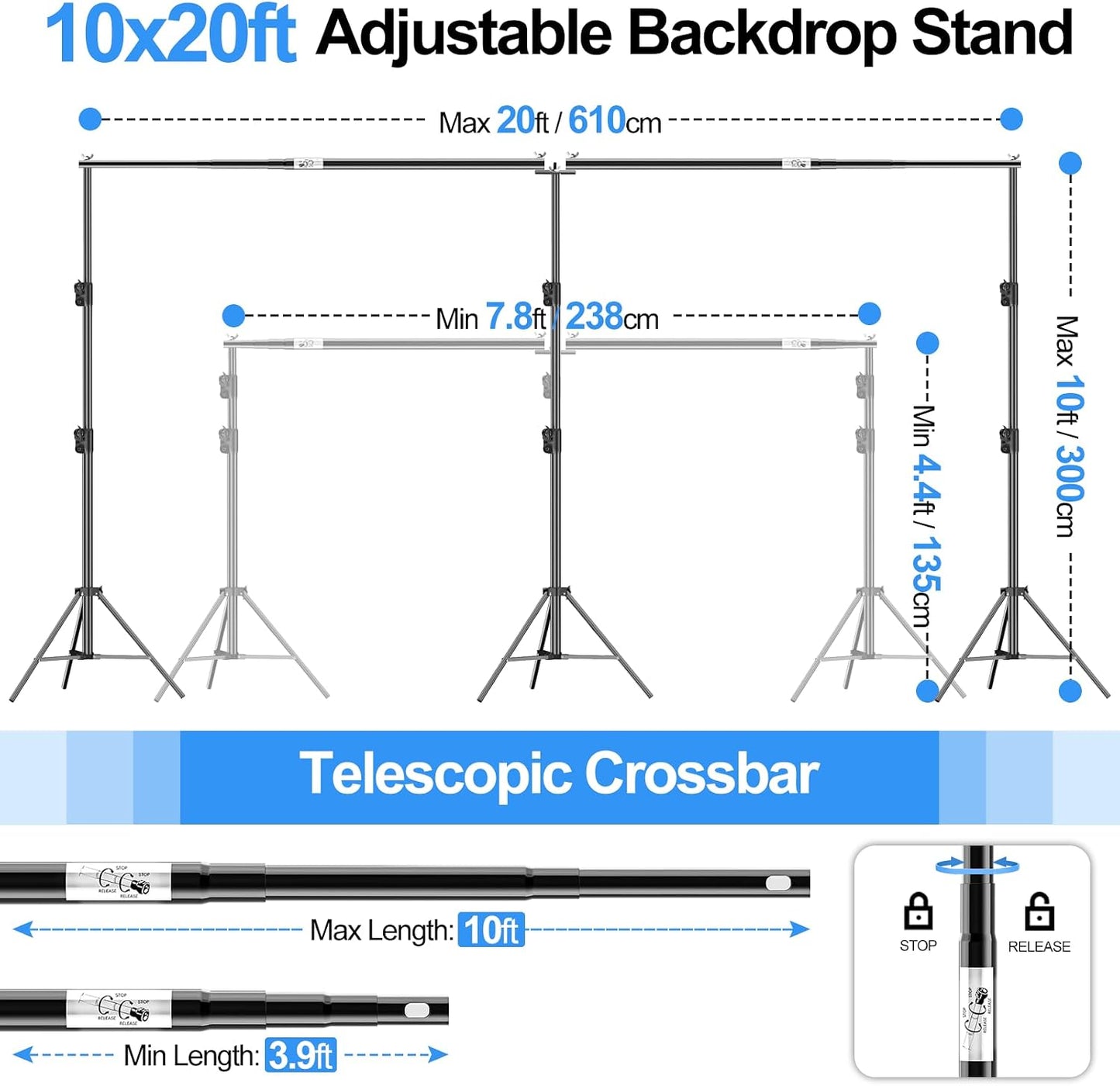 Soporte fondo 10x20ft ajustable con conector