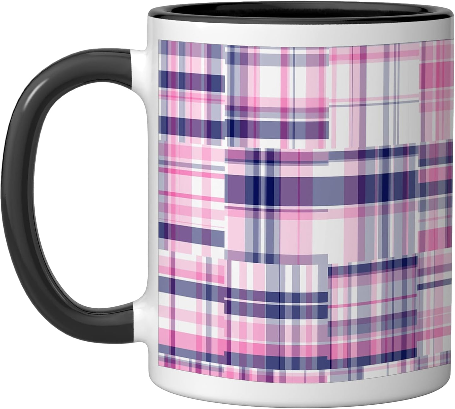 Taza cerámica Preppy Madras con patchwork rosa, azul marino y blanco