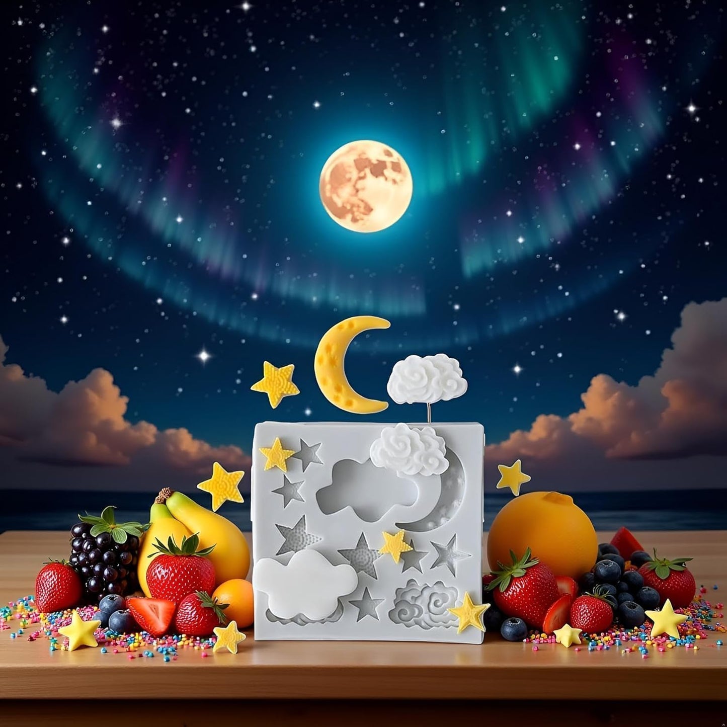 Moldes de silicona de luna y estrellas para chocolate, fondant, caramelo y decoración de pasteles