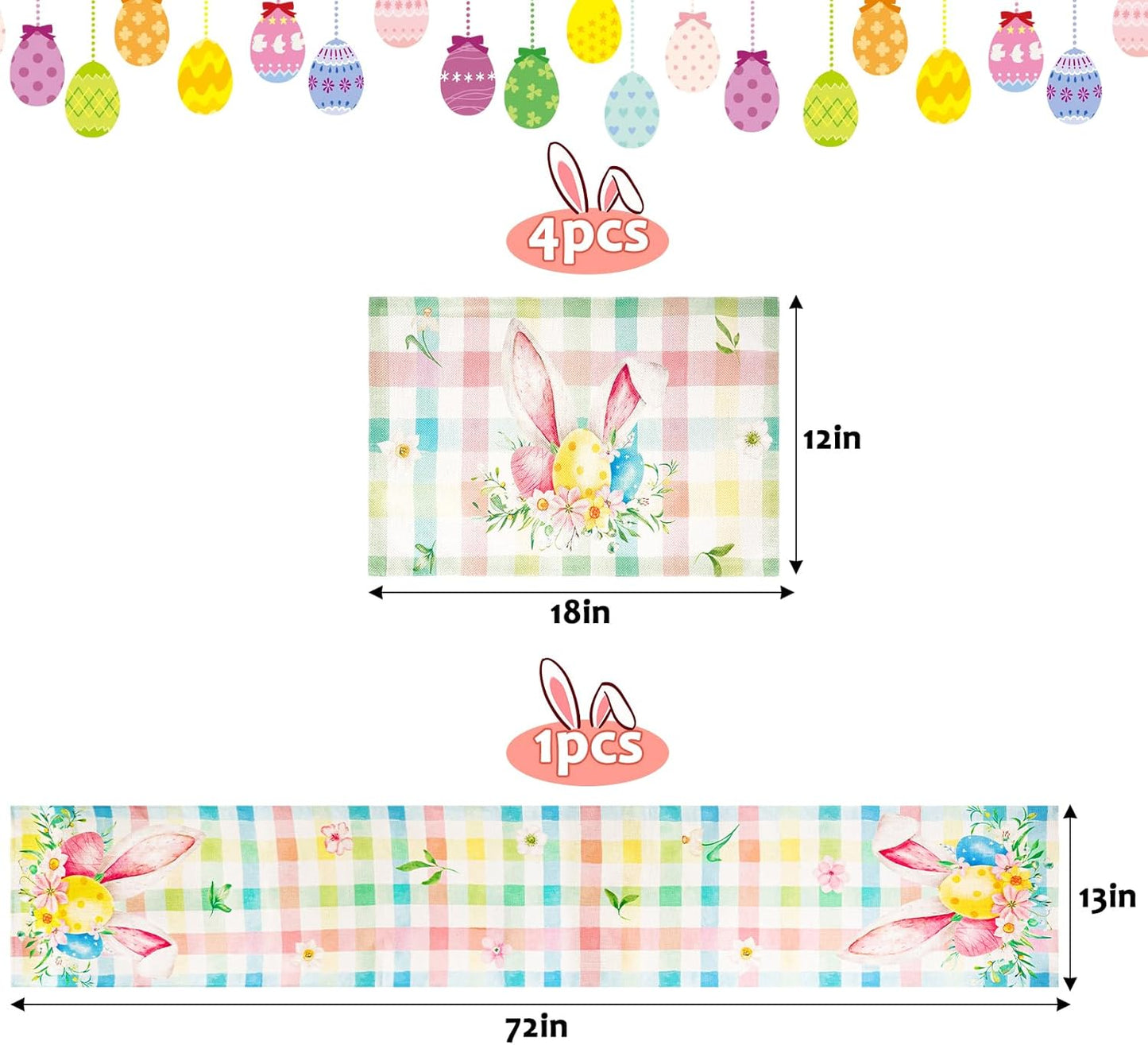 Juego de 5 piezas camino de mesa de Pascua con manteles individuales de lino