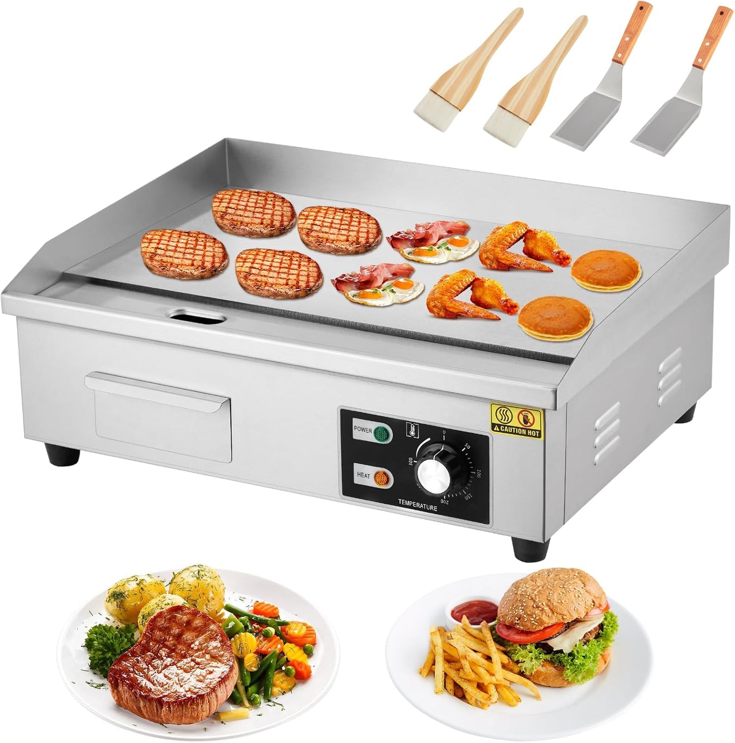 Parrilla eléctrica Teppanyaki acero inox 1600W 21pulg antiadherente