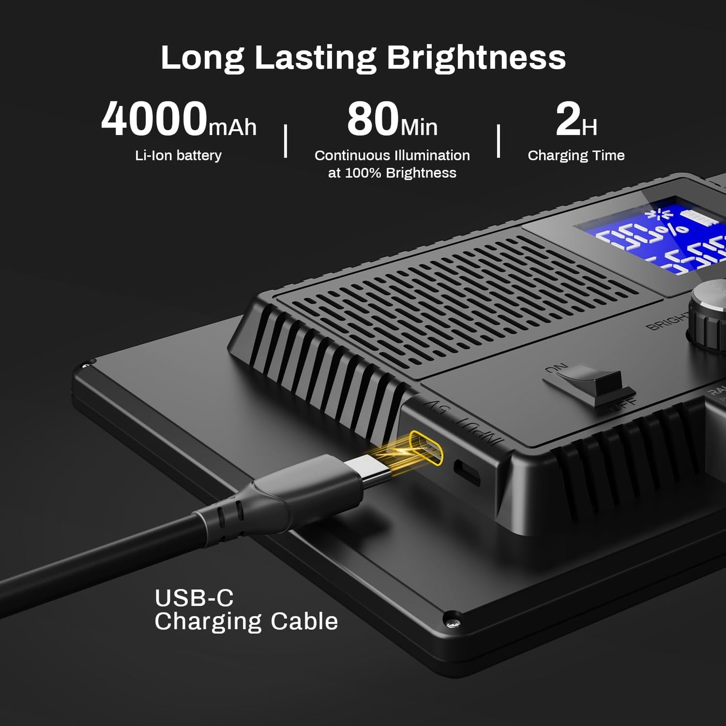 Luz LED video CRI95 3200K-5600K batería USB-C