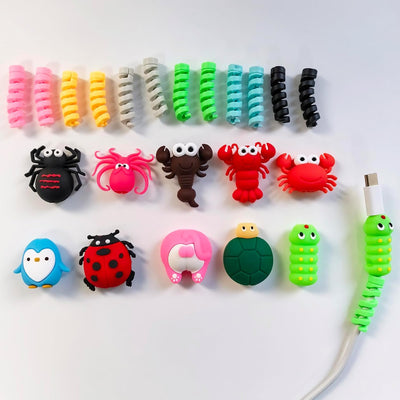 Set 22 protectores cables animales 3D para carga y computadora