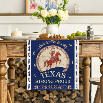 Camino de mesa azul fuerte y orgulloso vaquero Texas decoración de comedor
