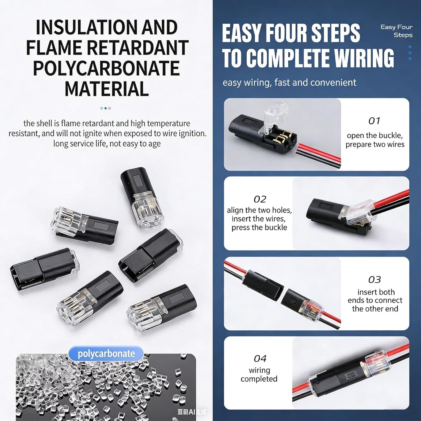 50 Conectores Doble Cable Hebilla Bloqueo Ignífugo