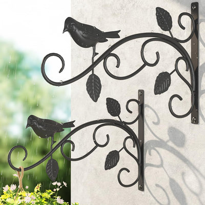 2 Ganchos colgantes hierro 12pulg con pájaros y hojas decorativas