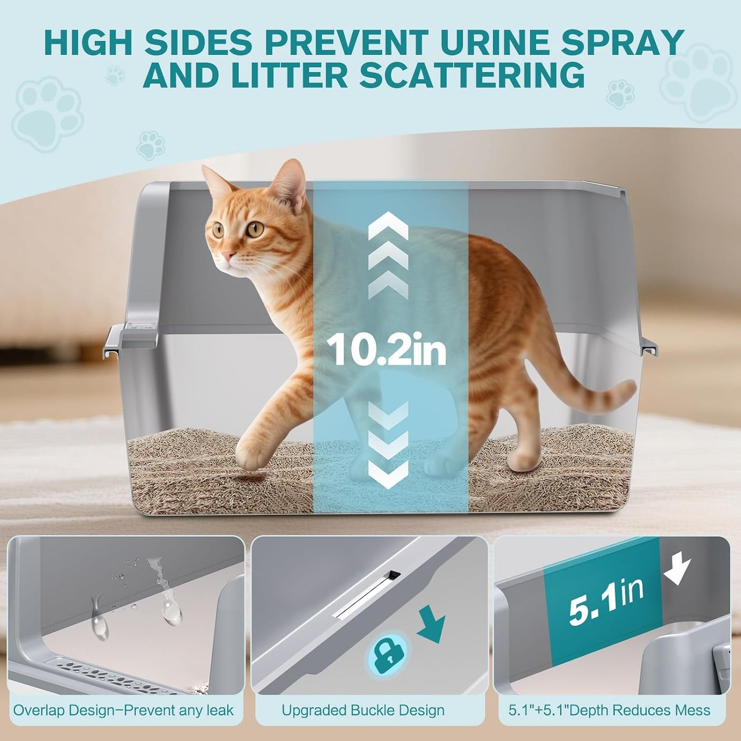 2 Cajas Arena Acero Inox para Gatos con Tapa Antifugas