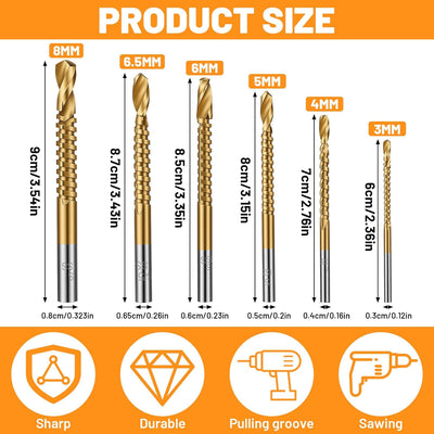 Set 6 Brocas Titanio HSS 3/4/5/6/6.5/0.315pulg