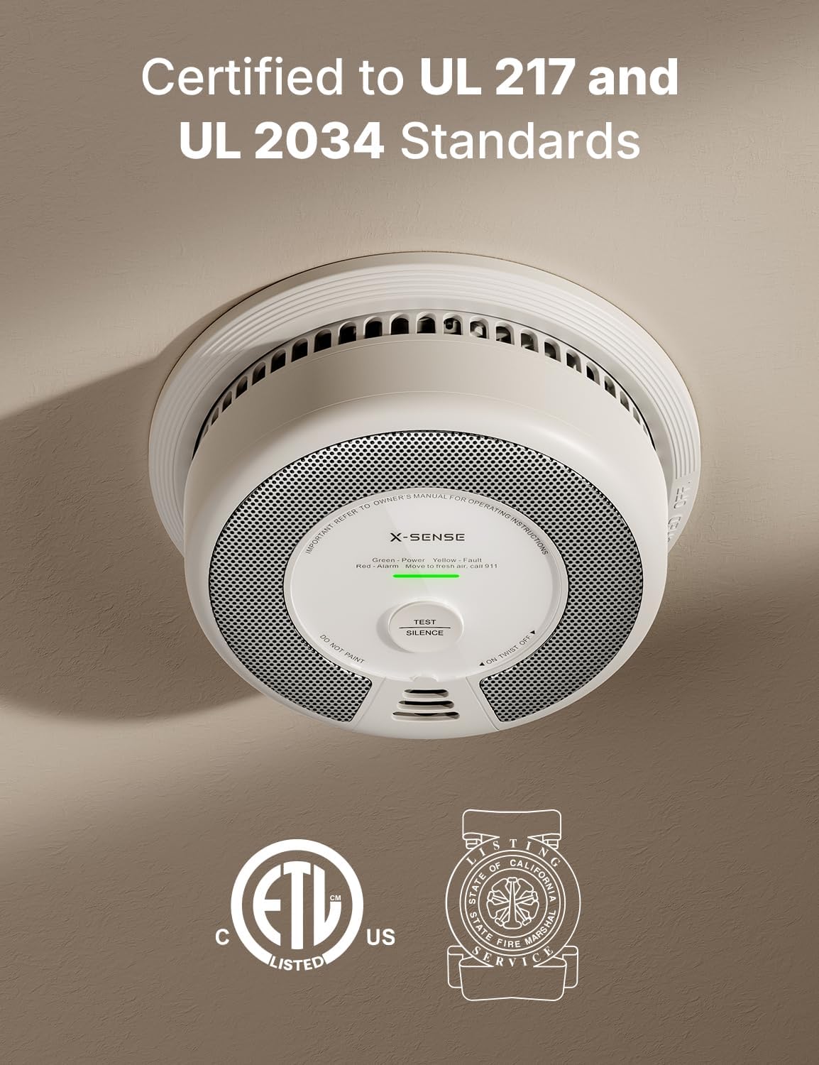 Detector humo y monóxido de carbono batería 10 años UL certificado