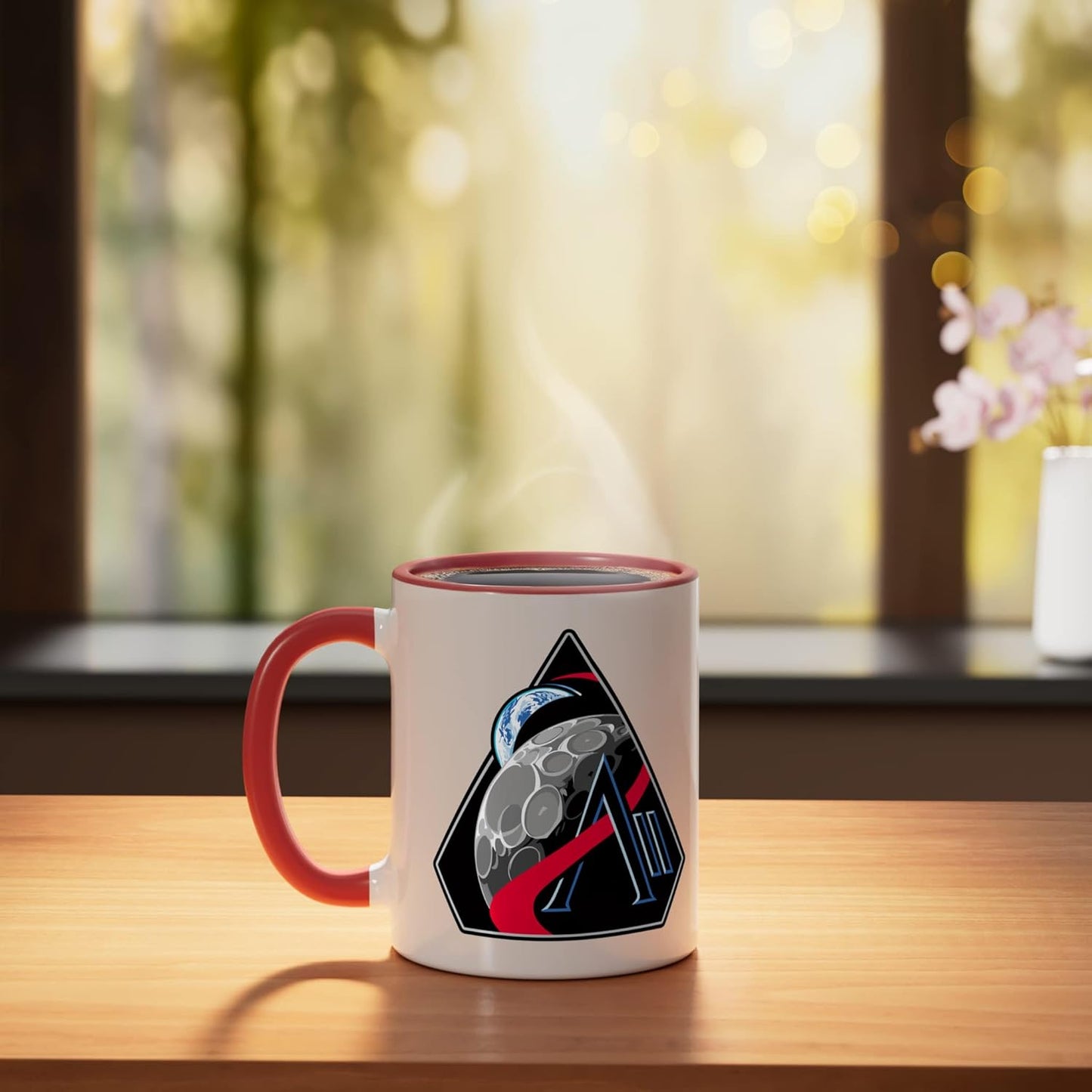 Taza de cerámica Artemis 2 con patch orbital rojo blanco