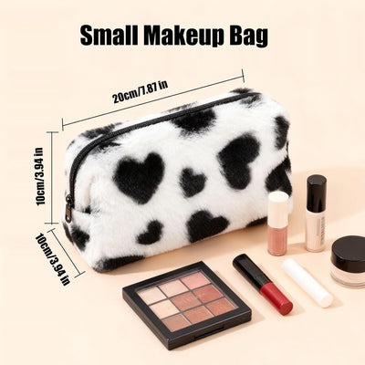 Bolsa maquillaje corazón felpa para mujer y niña Púrpura