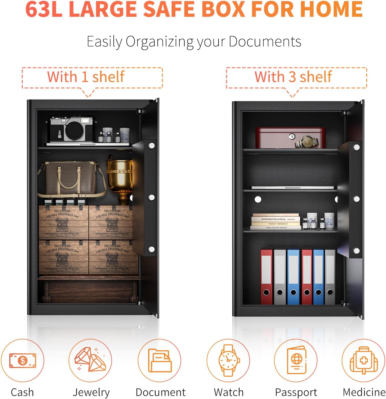 Caja seguridad hogar 3.7ft³ cerradura acero