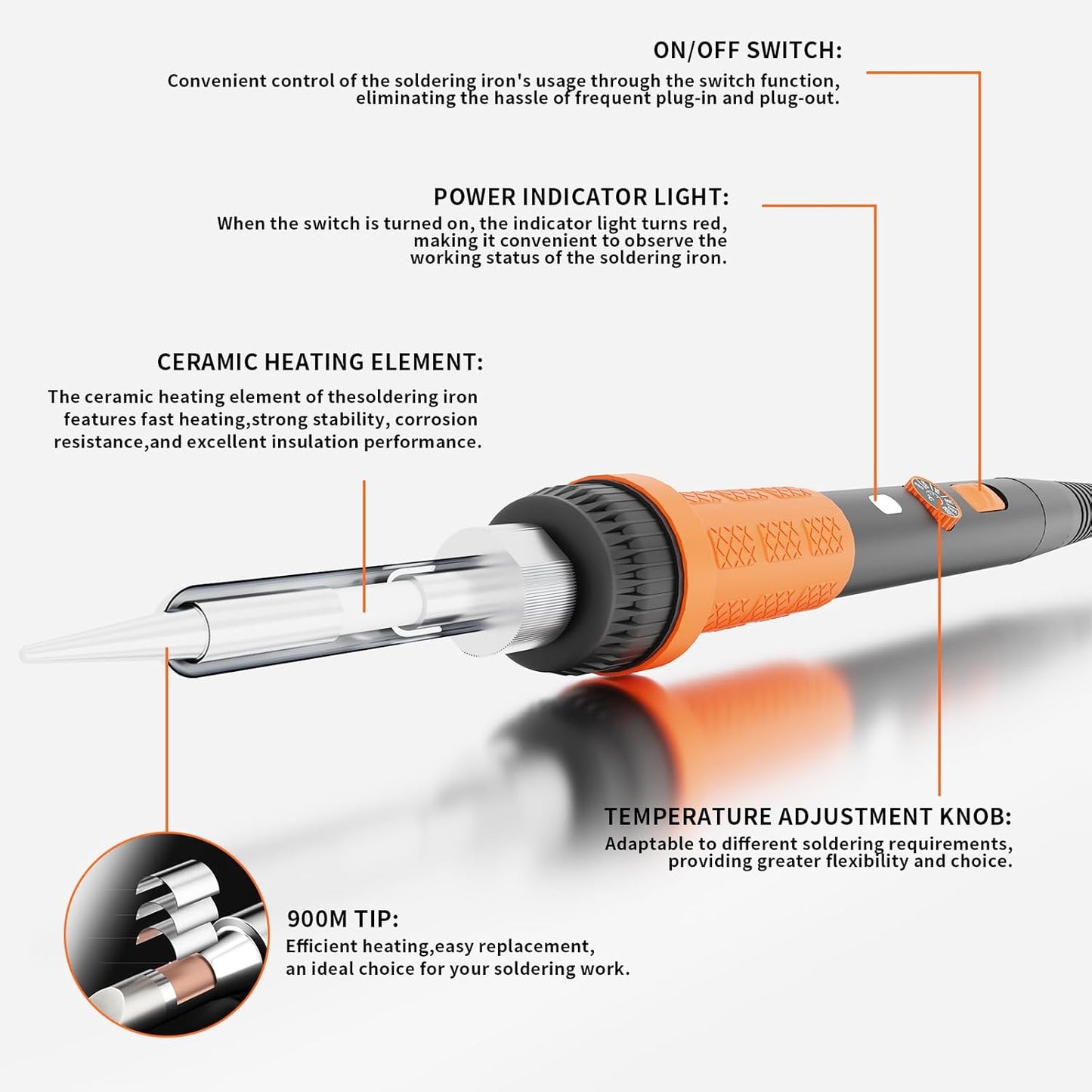 Kit soldador naranja 908B 60W 5 puntas temp. ajustable