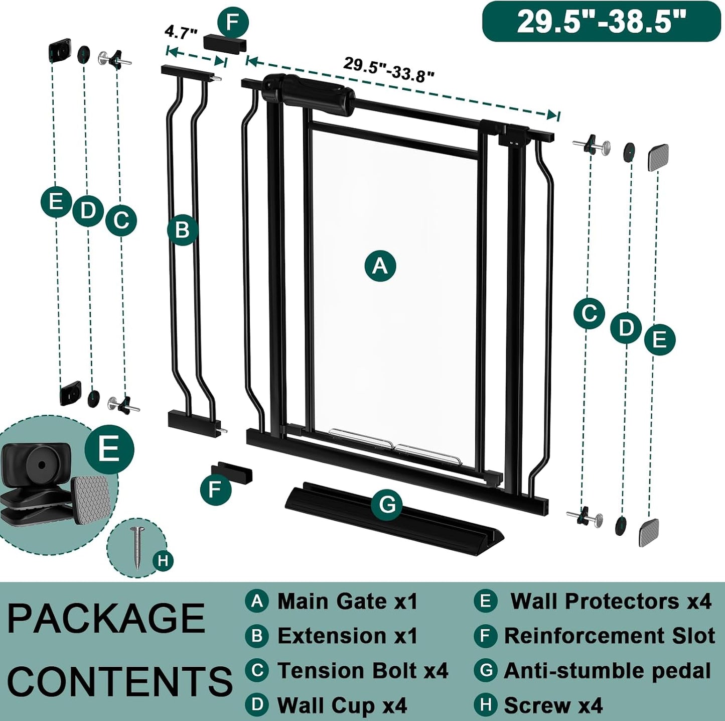 Puerta acrílico transparente para bebés y perros 29.5-38.5pulg