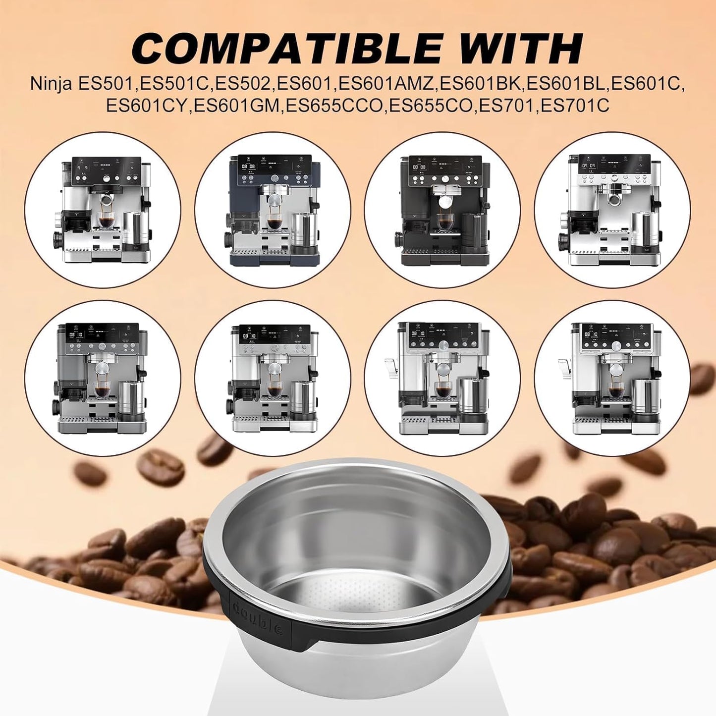 Cesta de filtro doble compatible con Ninja Luxe Cafe ES601 ES701 de acero inoxidable
