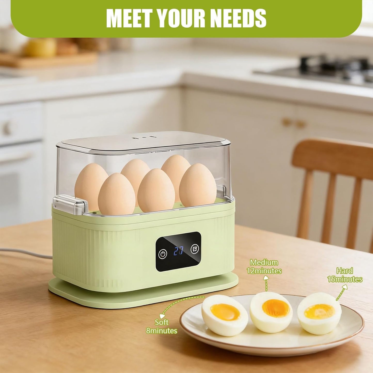 Cocina rápida para huevos eléctrica con apagado automático sin BPA verde menta
