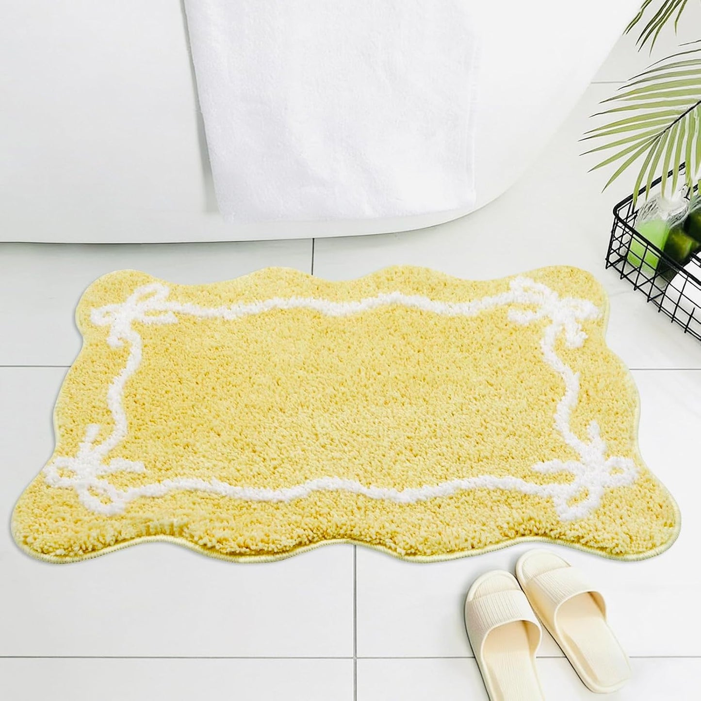 Alfombra baño lazo amarillo antideslizante microfibra 24x16pulg