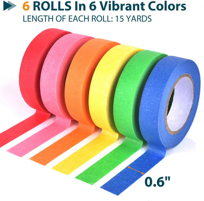 Pack 6 Cintas Enmascarar 0.6pulg x15yd 6 Colores Brillantes