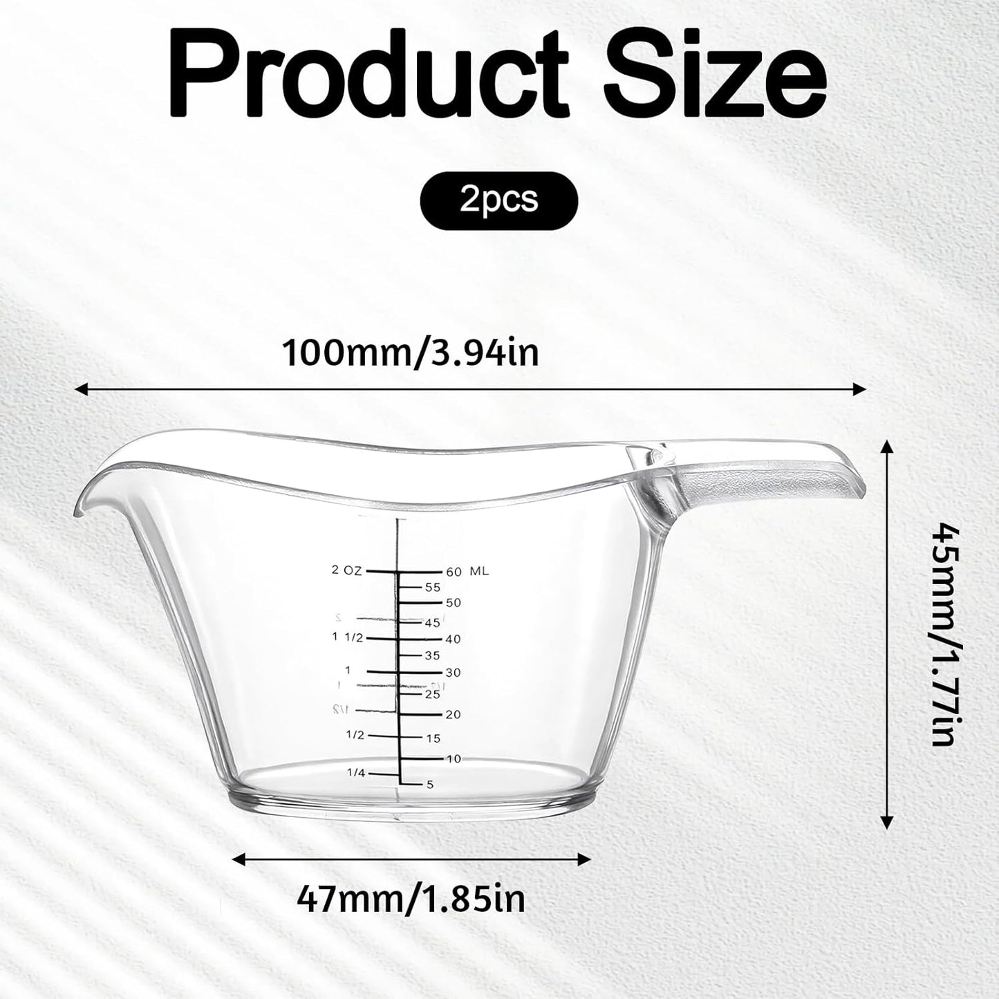 Paquete de 2 tazas medidoras transparentes de 2 oz para cocina y bricolaje