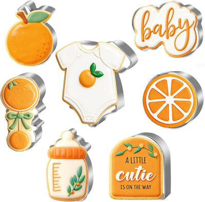 7 Pzas Cortadores Galletas Tema Naranja Baby Shower