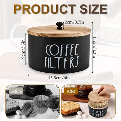 Soporte para filtro de café de madera redondo con tapa