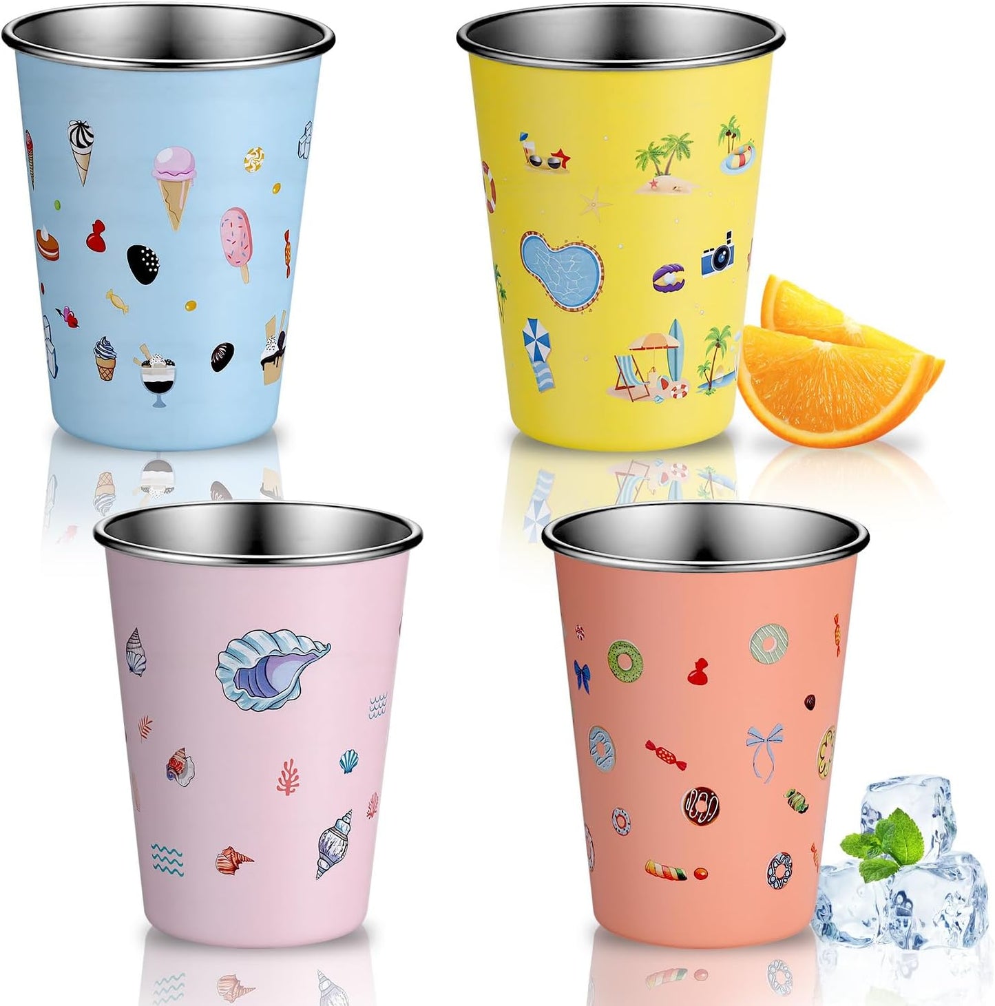 Vasos de acero inoxidable para niños 12 oz con estampados divertidos
