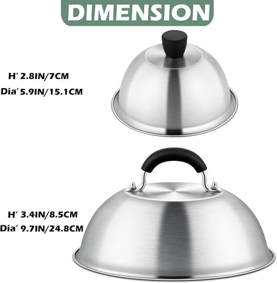 Set 3 cubiertas parrilla 6pulg y 2 cúpulas acero inox 9.7pulg