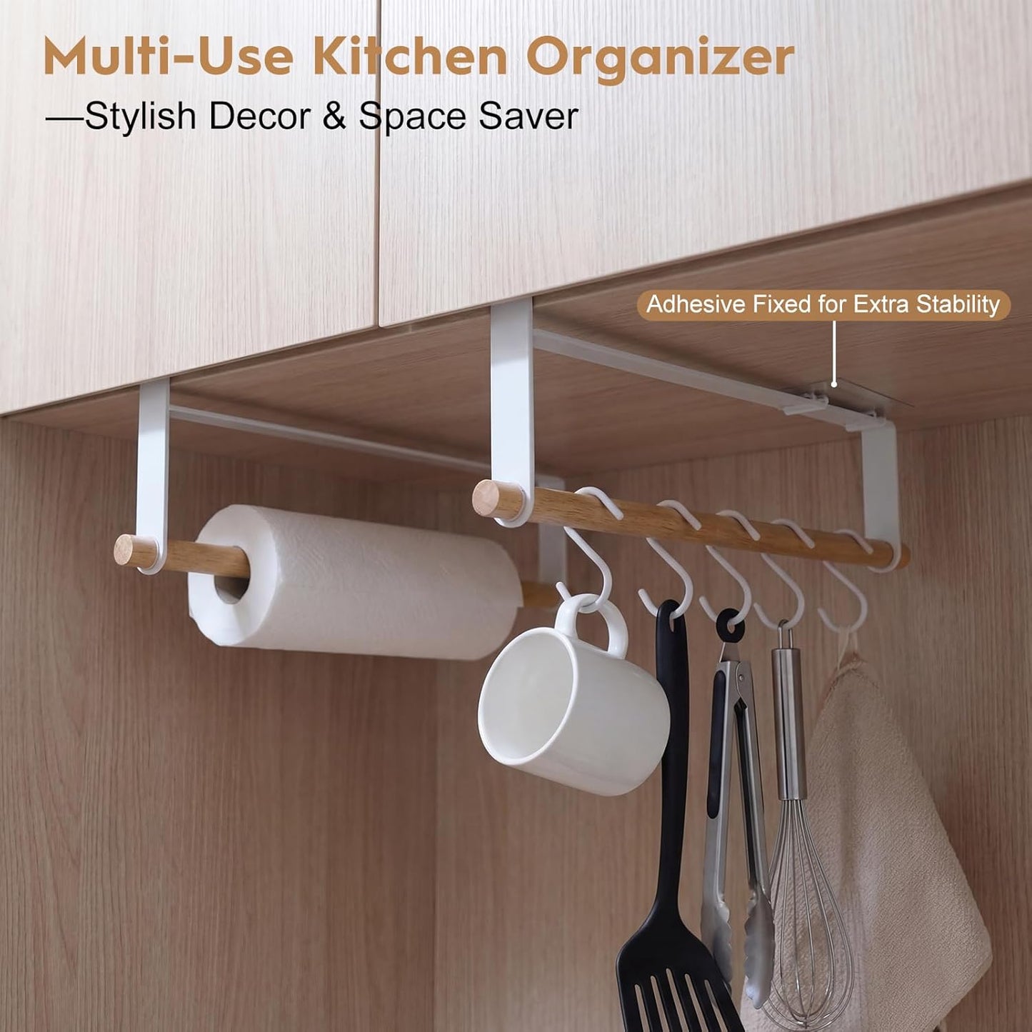Soporte para toallas de papel estante madera hierro 13 pulgadas con 5 ganchos organizador cocina